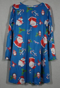 VICABO LADIES CHRISTMAS BLUE SANTAS & BEARS SHORT NIGHT GOWN  S IZE XL NEW - Picture 1 of 4