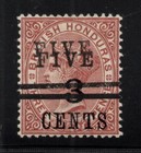 British Honduras. SG49b. 3c on 3d brown FIVE and bar double variety + BPA cert.