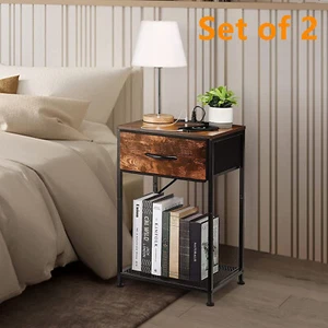 End Table w/ USB Port Outlets Sofa Couch Table Bedside Table Living Room Bedroom - Picture 1 of 8