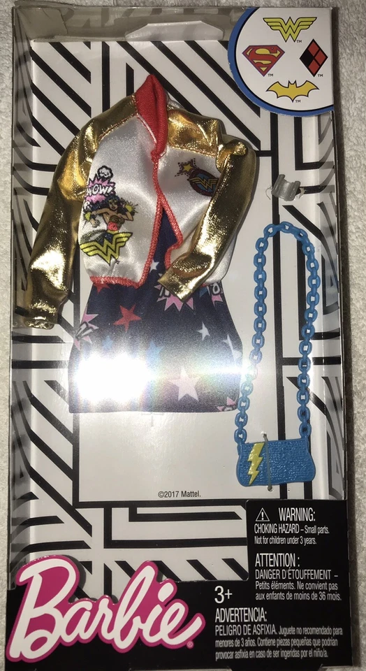 Barbie DC Comics Fashion Wonder Woman Outfit Jacket Skirt Purse Bracelet