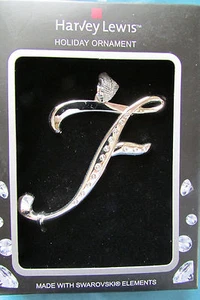 NEW Initial F Silver Metal Ornament Swarovski crystal Elements by Harvey Lewis - Picture 1 of 3
