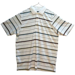 Men’s Sz L Golf Polo Page & Tulle Cool Swing Shirt Short Sleeve White Stripes - Picture 1 of 11