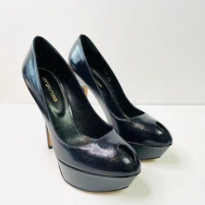 Sergio Rossi Size 9 EU 39 Black Patent Leather Platform Heels Designer - Foto 1 di 14