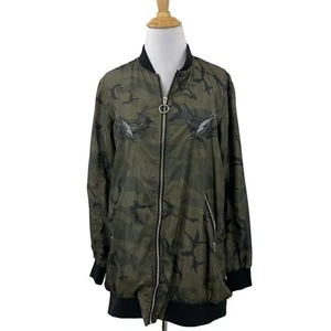 Rock & Republic Jacket Women S Small Camo Green Embroidered Full Zip Mesh Lined - Picture 1 of 13