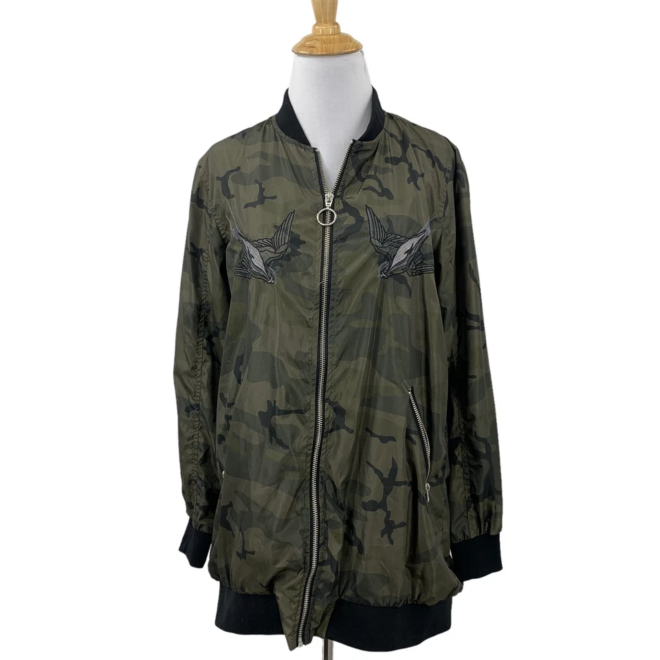 Rock & Republic Jacket Women S Small Camo Green Embroidered Full Zip Mesh Lined - Image 1 of 4