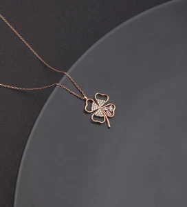 925 Sterling Silber Baguette Stein Klee Halskette ER0426 Handgemachter Schmuck - Bild 1 von 3