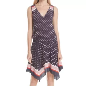 Joie Ginabel Silk Handkerchief Dress Navy Blue Sleeveless Geometric Print Size M - Picture 1 of 11