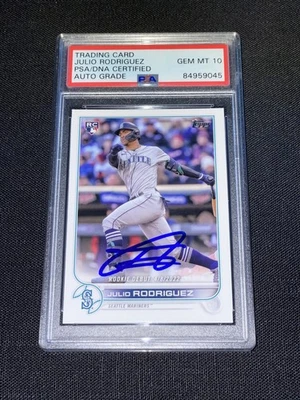 Julio Rodríguez Firmado 2022 Topps Actualización Debut PSA Slab Mariners ROY Auto 10 Foto 1 de 2