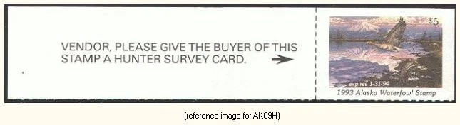 HALFPRICEDUCK Alaska Duck Stamp 1993 $5.00 Hunter w/tab - Image 1 of 1