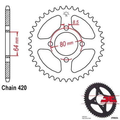 Piñones JT Piñón Trasero Acero 420 Paso 48 Dientes Yamaha DT100 (1977-1983) Foto 1 de 2