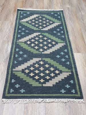 Turkish Geometric Anatolian Rug, Kilim Flat Weave Hand Made Rug, 2.5x5.9 Ft - Image 1 of 4