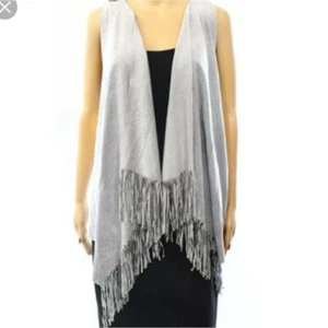 NWT INC Gray Suede Vest with Fringe size Large Hippie Boho Open Front - Picture 1 of 6