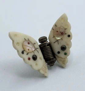 Antique Victorian Miniature Butterfly Veil Clip Inlaid Mother of Peral Ladybugs - Picture 1 of 12