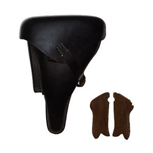 WW2 P08 Holster Black color w/ Wooden Hand Grips (Adler) (Reproduction) m981 - Picture 1 of 8