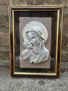 MADONNA UND KIND 999 REINES SILBER (MEHR ALS STERLING) ITALIEN GERAHMTE KUNST - Bild 1 von 8