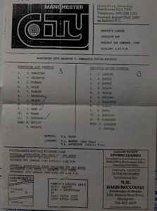 MANCHESTER CITY RESERVES v NEWCASTLE UNITED RESERVES 89-90 A5 SINGLE SHEET - Picture 1 of 1