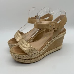 UNISA suede strappy sandals 38 5 VGC wedges chunky woven raffia shoes - Picture 1 of 10
