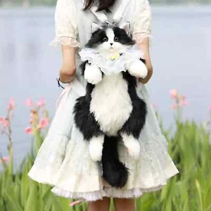 Chongker Katze Plüsch Lebensecht Tasche Flauschig Realistisch Katzenform Rucksack Süß Kawaii - Bild 1 von 18