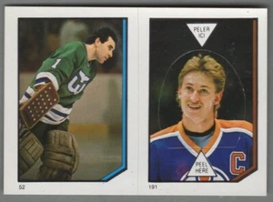 1986-87 pegatina O-Pee-Chee #52/191 Wayne Gretzky y Mike Liut ¡COMO NUEVA! - Imagen 1 de 2