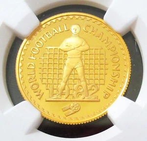 Lesotho 1982 gold 250 Maloti World Soccer Championship NGC PF 69 UC Mintage 551 - Picture 1 of 4