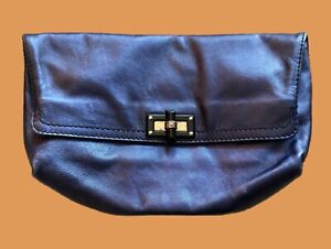 NWT⚡️LANVIN Metallic blue leather turn lock medium size clutch purse bag NEW