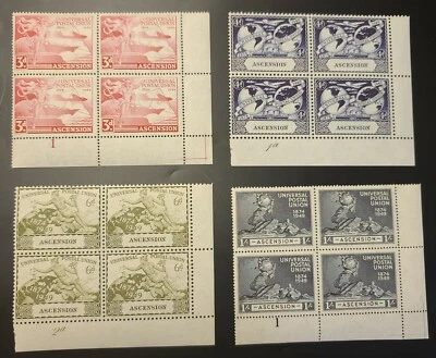 ASCENSION 1949 KGVI UPU НАБОР БЛОК 4 SC #57-60. SG #52-55 ПЛАСТИНА #1 НОВОМ NH - Изображение 1 из 4