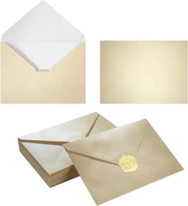 50 Pieces Shiny Envelopes with Gold Stickers (Cream Color, A7, 5X7) - Picture 1 of 6