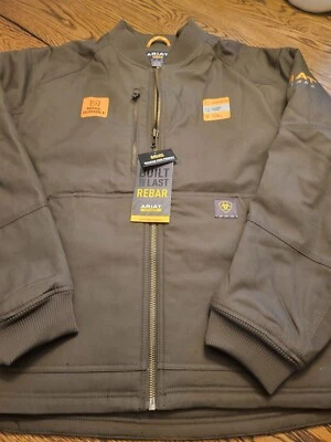 New Mens XL Ariat Rebar Stretch Duracanvas Sherpa Lined Bomber Jacket  - Image 1 of 4