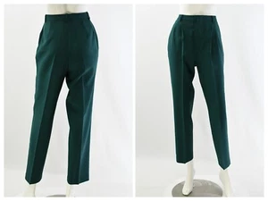 70s Vintage Dark Green Rib Cage Pleated Waist Pants Womens 4 Tapered Leg - Picture 1 of 6