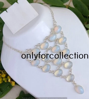 Impresionante collar bisel unisex de 1 pieza con piedras preciosas de opalita 925 enchapado en plata de ley Foto 1 de 4