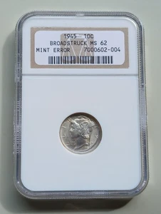 1945 Broad Struck Mercury Error Dime 10C NGC MS 62 - Picture 1 of 2