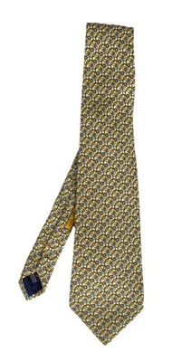 Corbata de hombre BATTISTONI amarilla seda patrón geométrico hecha en Italia Foto 1 de 4