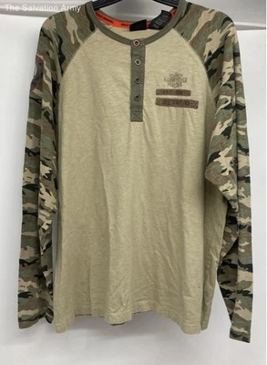 Harley-Davidson Mens Multicolor Camouflage American Henley T-Shirt Size 2XL - Image 1 of 4