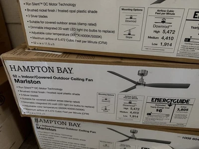 Hampton Bay N375-BN Marlston 52" Ceiling Fan, Nickel/Silver, Remote Included - Image 1 of 2