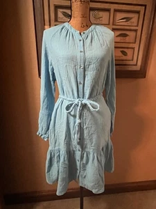Magaschoni Bio-Baumwolle Gürtel Knopfleiste Volant Gaze Kleid $ 178 S Neu mit Etikett - Bild 1 von 8