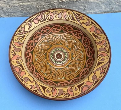 Large 37 cm decorative Islamic style studio pottery terracotta bowl signed - Image 1 of 4