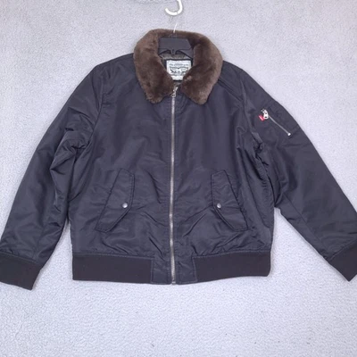 Chaqueta de bombardero Levis para hombre XL negra MA-1 forrada cremallera completa piel sintética cuello extraíble Foto 1 de 4