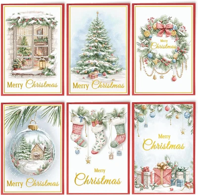 24 Assorted Christmas Cards with Envelopes - Gold Foil Glitter Watercolor - Image 1 of 4