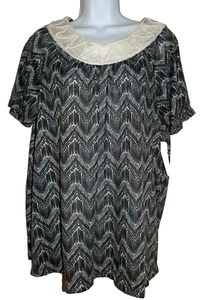 Damen neu Große 12-14 weiß Hirsch Strick Top Shirt Makramee schwarz Druck - Bild 1 von 2