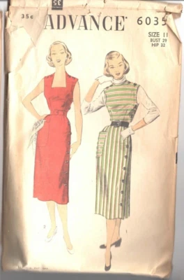 1940's Vintage ADVANCE Pattern 6035 JUMPER or SLEEVELESS DRESS Size 11 Bust 29 - Image 1 of 2