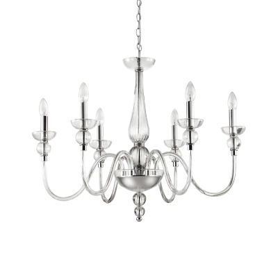 Doge sp6 lampadario 6 luci in vetro soffiato trasparente rifinito in cromo - Immagine 1 di 2