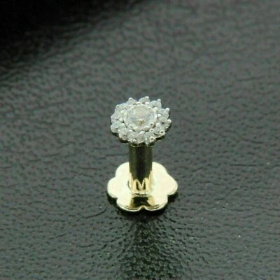 Round Cut Natural GH SI Diamond Screw On Stud Nose Pin Piercing 14K Yellow Gold - Image 1 of 4