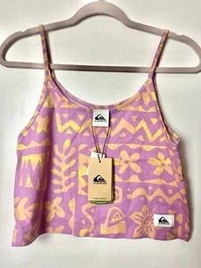 QUIKSILVER Purple Orange Jersey Cropped Strappy Vest Top Size M UK 12 14 Surf - Picture 1 of 7