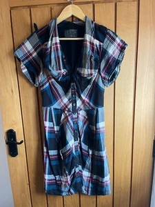 ALL SAINTS Hemdblusenkleid Luna Größe 10 Taschen schwarz blau kariert kariert Baumwolle - Bild 1 von 6