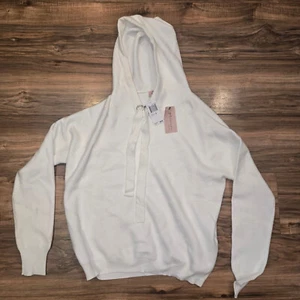 NWT Philosophy Women’s Ivory Rayon Blend Hooded Knit Sweater Size M Soft Cozy - Picture 1 of 5