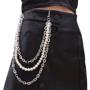 Pearl Metal Belt Chains Punk Hip-hop Layered Chain Clothing Accessories - Picture 1 of 6
