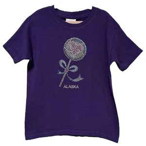 Gildan Girls Bejeweled Alaska Lollipop Short Sleeve T-Shirt Size XS Purple NWOT - Picture 1 of 5