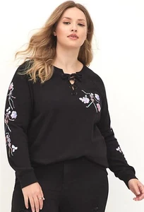BNWT Torrid Plus Size 4 (26) Multicolor Floral Skeleton Black Lace Up Sweatshirt - Picture 1 of 11