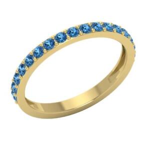 Set Anniversary Ring 14K White Gold 2.50mm I1 G 0.70 Ct Round Blue Diamond Prong