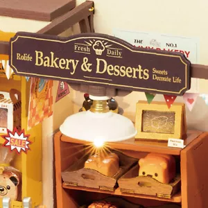 Becka Baking 3D puzzle Wooden House LED Mini DIY Dollhouse for Kits Teen Gifts - Picture 1 of 7